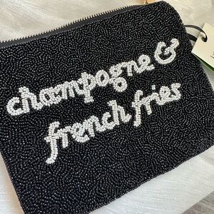 Kate Spade Champagne & French Fries Black and White Beaded Clutch Girls Night